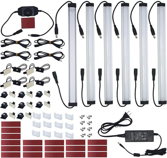 Under Cabinet LED Lighting Kit Plug in or Hardwired, 6 pcs 12 Inches Light Strips, 2000 Lumen, Super Bright, for Kitchen Counter, Closet, Shelf Lights, 31W, Warm White (6 Bars)