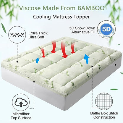 Premium Viscose Made from Bamboo Twin XL Size Mattress Topper for Back Pain, 1200 GSM Quilted Fitted Extra Thick Mattress Pad,Pillow Top Mattress Cover with Deep Pocket Up to 21 Inches（39 * 80inch）
