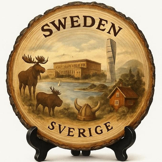 Sweden Souvenir Gift – Wood Slice Plaque for Wall or Table, Sweden Souvenir for Tourists, Plate Collectors & Travel Lovers, Scandinavian Beauty Decorative Gift