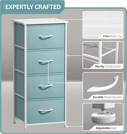 Sorbus Dresser Storage Tower, Organizer Drawers for Closet Boys & Girls Bedroom, Bedside Furniture, Chest for Home, College Dorm, Steel Frame, Wood Top, Fabric Bins(Aqua)