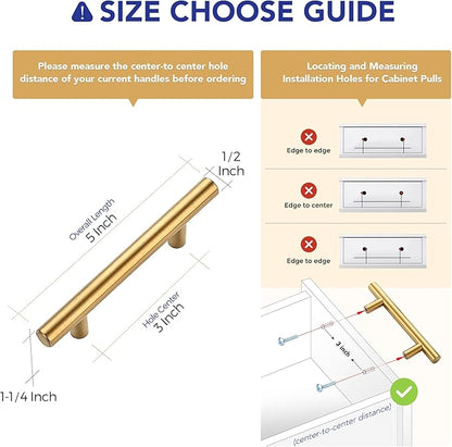 Ravinte 1 Pack 5 Inch Cabinet Pulls Brushed Brass Stainless Steel Kitchen Drawer Pulls Cabinet Handles 5”Length, 3” Hole Center