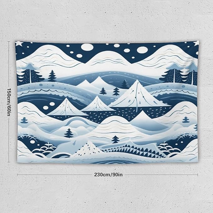 Snow Mountain Scandinavian Winter Tapestries Hello Winter Holiday Bedroom Tapestries Landscape Tapestry Wall Art Decor for Bedroom Living Room Dorm 60"x90" Tapestries Winter Snowflake Decorative