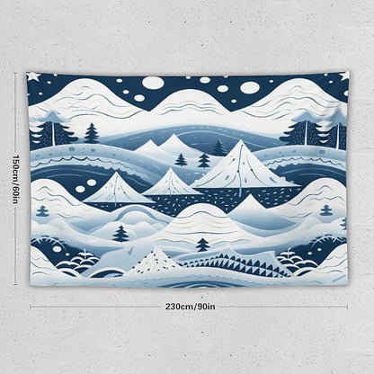 Snow Mountain Scandinavian Winter Tapestries Hello Winter Holiday Bedroom Tapestries Landscape Tapestry Wall Art Decor for Bedroom Living Room Dorm 60"x90" Tapestries Winter Snowflake Decorative