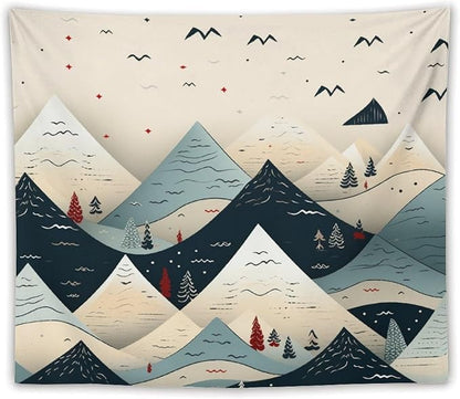 Tapestry Snow Mountain Scandinavian Winter Aesthetic Bedroom Tapestries Happy New Year Wall Tapestry Wall Decor for Bedroom Living Room Dorm Landscape 50"x60" Tapestries Winter Snowflake Decorative