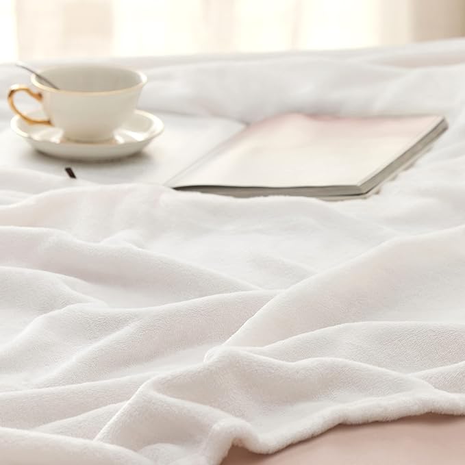 Bedsure GentleSoft White Fleece Throw Blanket - 300GSM Blankets for Couch, Sofa, Bed, Soft Lightweight Plush Cozy Throws for Toddlers, 50x60 inches