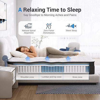 Avenco King Hybrid Mattress - 12 Inch, Medium Firm, Pocketed Springs & CertiPUR-US Foam, Breathable Fabric