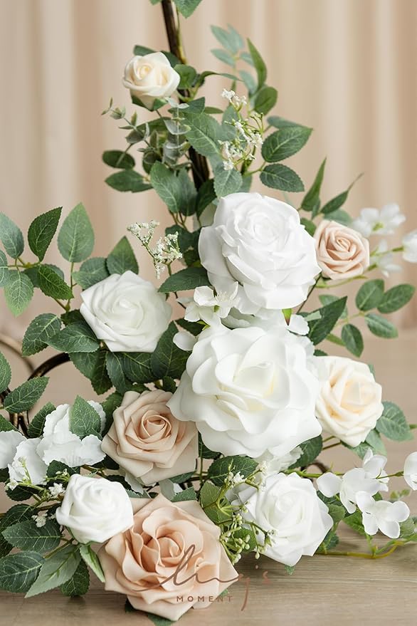 Ling's Moment 2pcs Wedding Flowers Garland Artificial Floral Swag Arch Decorations Rose Greenery Arrangements White & Sage Ceremony Reception Garden Easel Wall Entryway Outdoor board(NOT Include Sign)