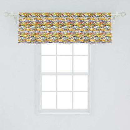 Lunarable Superhero Window Valance Pack of 2, Retro Comic Book Expressions Humor Cartoon Scream Crash Pow Vintage Design, Rod Pocket Curtain Valances for Kitchen Bedroom, 54" X 18", Red Yellow