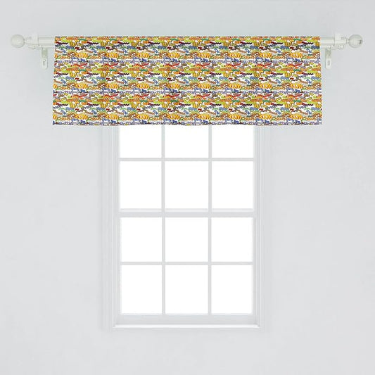 Lunarable Superhero Window Valance Pack of 2, Retro Comic Book Expressions Humor Cartoon Scream Crash Pow Vintage Design, Rod Pocket Curtain Valances for Kitchen Bedroom, 54" X 18", Red Yellow