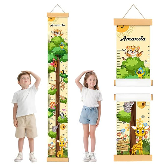 Personalized Wooden Forest Animal Tree Growth Chart, Canvas Height Growth Chart for Baby, Kids Measuring Chart for Wall, Kids Room Wall Decor, Removable & Waterproof Growth Chart Ruler