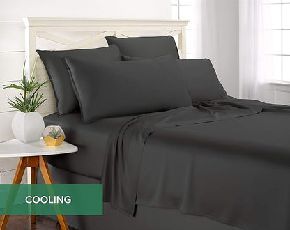 Queen Sheets by Pure Bamboo, Genuine 100% Organic Viscose Derived from Bamboo Bed Sheet Set, Luxuriously Soft & Cooling, Double Stitching, Lifetime Quality Promise (Queen, Charcoal)