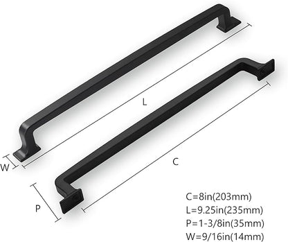 Khtumeware 2 Pack 8 Inch Matte Black Cabinet Handles - Drawer Pulls for Kitchen Cabinets, Cupboards, and Drawers - Hardware Handles