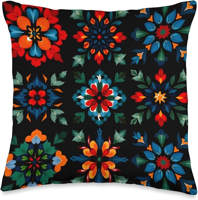 Scandinavian,flowers,folk, folklore,colorful art Throw Pillow