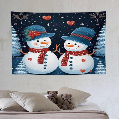 MaSiledy Tapastry's Wall Hanging Snowman Couple Tapestry Christmas Cute Snowman Tapestries for Bedroom Wall Hanging for Living Room Dorm 40"x60" Holiday Scene Banner for Winter Christmas Party