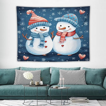 MaSiledy Tapestry Snowman Couple Tapestries for Bedroom Aesthetic Christmas Cute Snowman Tapestry As Wall Art Wall Hanging Decor for Bedroom Landscape 60"x80" Xmas Wall Hanging Polyester Tapestries