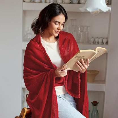 Exclusivo Mezcla Fleece Blanket King Size for Bed, Super Soft and Warm, All Season Use, Cozy, Plush, Lightweight, 90x104 Inches, Deep Red