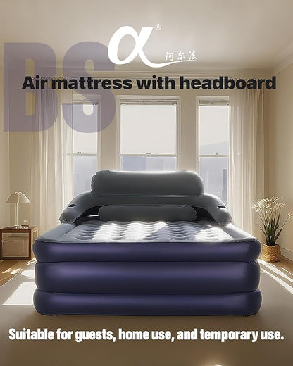 A-ER-FA Queen Air Mattress with Detachable Headboard and Cup Holder - 20 Height 700lbs Capacity Comfort Inflatable Bed for Guests Home Camping and Travel Durable Construction,Colchón Inflable,Air Bed