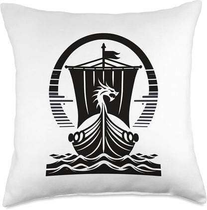 Viking Dragon Ship s Scandinavian Nordic Long Ship Throw Pillow