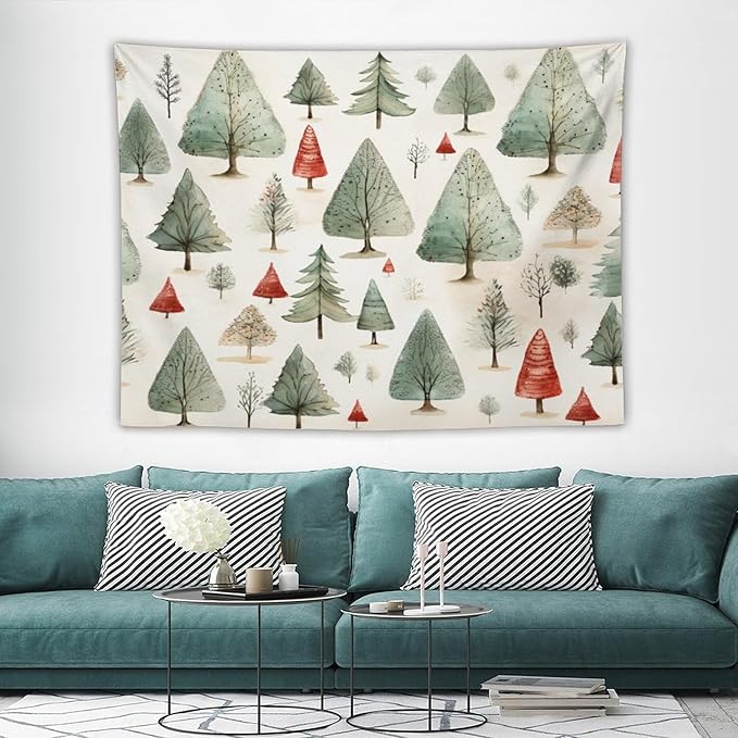 Tapestry Vintage Christmas Tree Watercolor Tapestries for Bedroom Aesthetic Watercolor Christmas Tree Tapastry's Wall Hanging Wall Hanging Decor Home Decoration for Bedroom Living Room Dorm 60"x80"