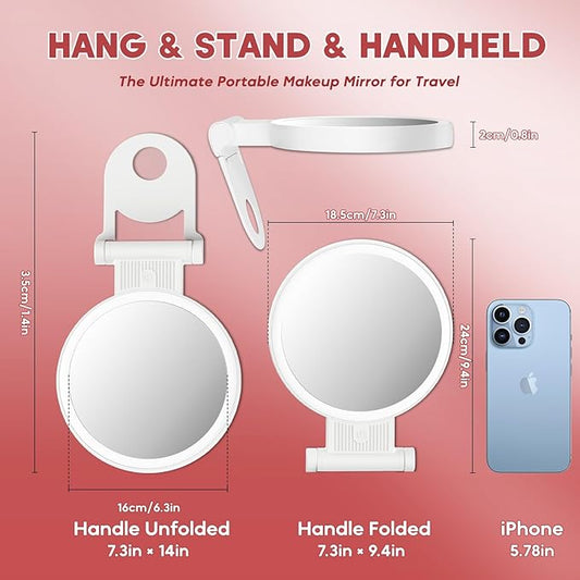 1X/30X Magnifying Mirror with Light and Adjustable Brightness, Makeup Mirror with 360° Rotation Adjustable Folding Handle, Portable Rechargeable Double Sided Mirrors, Foldable Vanity Mirror (white)