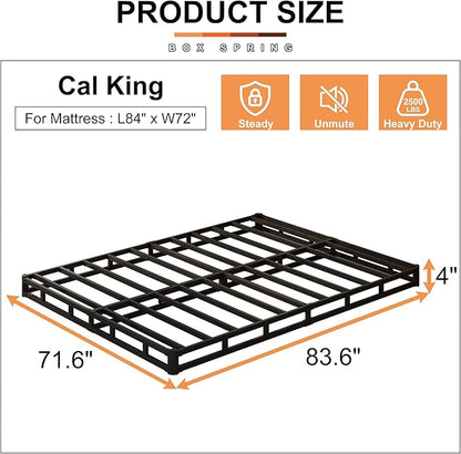 EMODA 4 Inch California King Box Spring Bed Base, 3000 LBS Heavy Duty Metal Mattress Foundation with Fabric Cover, Easy Assembly