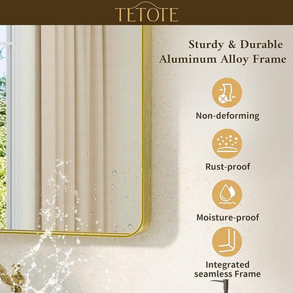 TETOTE Brushed Gold Bathroom Mirror 40 x 24 Gold Metal Framed Bathroom Mirror, Tempered Glass, Modern Farmhouse Wall Mounted Mirror for Decorative(Horizontal/Vertical)