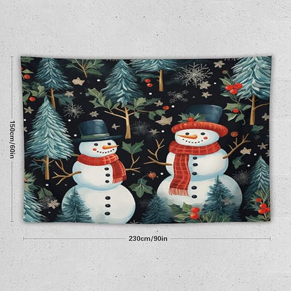 Snowman Couple Tapastry's Wall Hanging Christmas Winter Snowman Tapestry Vintage Aesthetic Tapestries Landscape Tapestry for Bedroom Aesthetic Home Decor 60"x90" Christmas Family Party