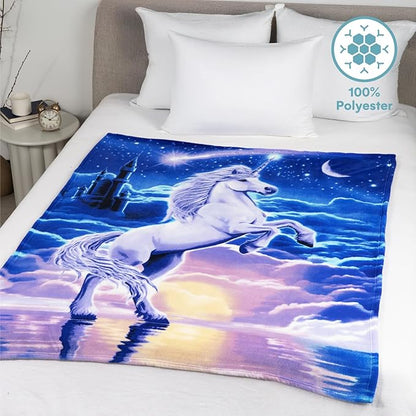 Dawhud Direct Unicorn Throw Blanket - 50x60 Inches Soft Plush Unicorn Fleece Blanket for Girls and Boys - Cozy Unicorn Kingdom Plush Throw for Bed or Couch - Thoughtful Gift for Kids and Adults