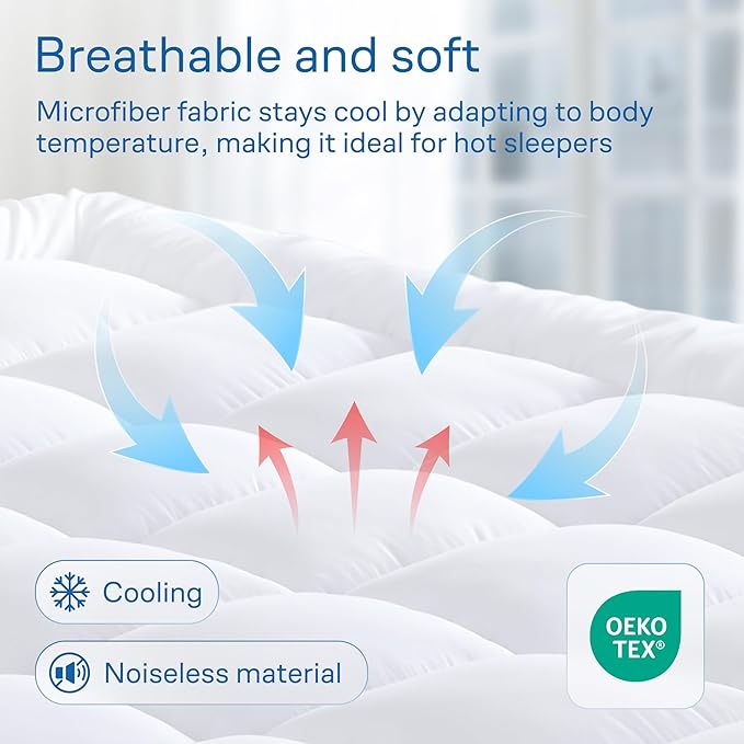 Ultra Soft King Mattress Topper - Cloud-Like Mattress Pad for Back Pain Relief - Breathable Cooling Material for Hot Sleepers