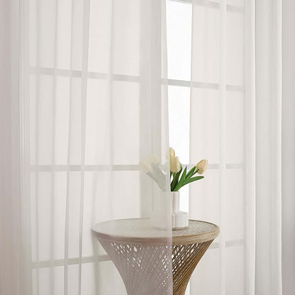 Chyhomenyc Ivory Sheer Curtains 84 Inches Long 2 Panels, Light Filtering Ivory Curtains for Living Room, Soft Gentle Voile Rod Pocket Bedroom Window Drapes, 59Wx84L Inch, 2PCS