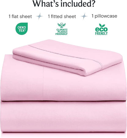 LuxClub 3 PC Sheet Set Bed Sheets Deep Pockets 16" Eco Friendly Wrinkle Free Cooling Machine Washable Hotel Bedding Silky Soft - Powder Pink Twin