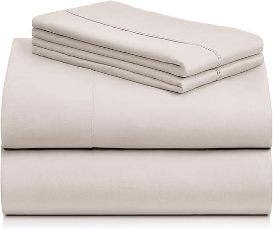 LuxClub 4 PC Sheet Set Bed Sheets Deep Pockets 16" Eco Friendly Wrinkle Free Cooling Machine Washable Hotel Bedding Silky Soft - Linen Queen