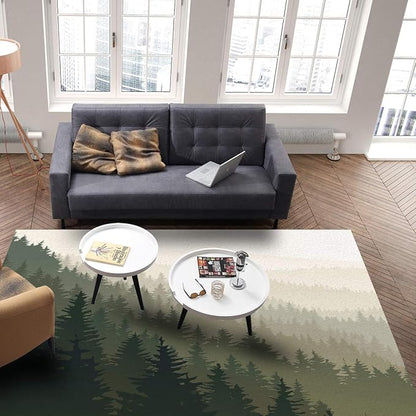 Large Area Rugs 5' x 7' Throw Carpet Floor Cover Nursery Rugs For Children/Kids, Northern World with Coniferous Trees Scandinavian Woodland, Modern Kitchen Mat Runner Rugs For Living Room/Bedroom