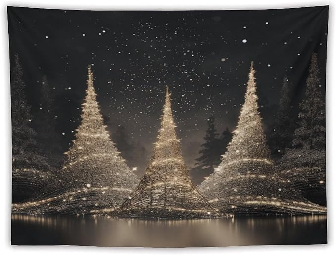 Tapestry Silver Lighted Christmas Trees Tapestries for Bedroom Winter Holiday Wall Tapestry Wall Hanging for Bedroom Living Room Dorm Decor Landscape 60"x80" Tapestries Winter Snowflake Decorative