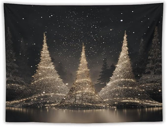 Tapestry Silver Lighted Christmas Trees Tapestries for Bedroom Winter Holiday Wall Tapestry Wall Hanging for Bedroom Living Room Dorm Decor Landscape 60"x80" Tapestries Winter Snowflake Decorative