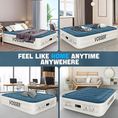 Queen Air Mattress with Built-in Pump,18''Fast & Easy Inflation/Deflation Inflatable Mattress, Foldable Blow Up Mattress with Storage Bag, Inflatable Bed for Home, Camping & Guests