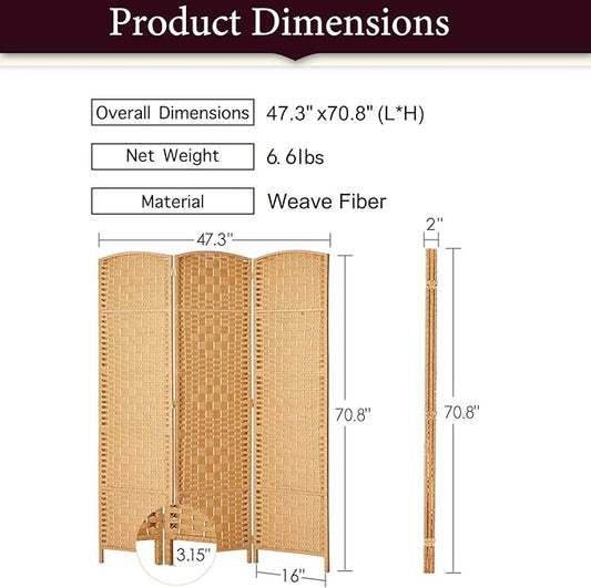 Rose Home Fashion 6 ft Tall Room Divider, Room Dividers and Folding Privacy Screens, 15.7in Privacy Screen 3 Panel Partition Temporary Wall Separation for Private, Light Beige