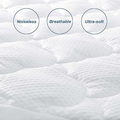 Air Mattress Pad Cover King, Thick Quilted Mattress Topper Cover, Super Soft Breathable and Noiseless Down Alternative Fiber Mattress Pad with Deep Pocket