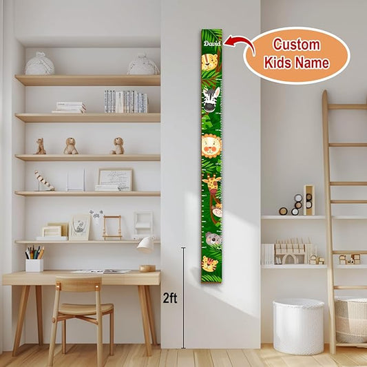 Personalized Growth Chart for Wall, Wooden Height Chart for Kids, Cute Height Measurement for Child/Girls/Boys, Baby and Toddler's Playroom/Kid's Room/Nursery Decor, Animals
