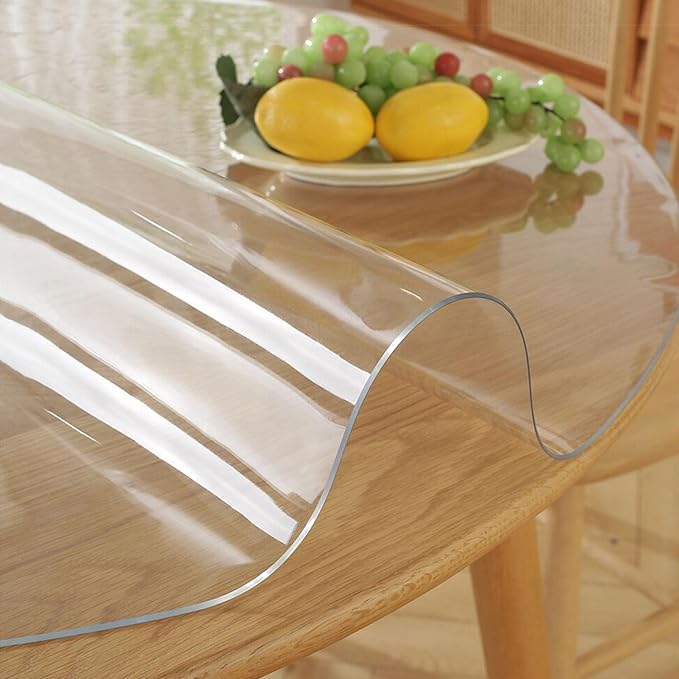 47 Inch Round Clear Table Protector for Dining Kitchen Desk Top Pad Mat Glass Furniture Coffee Marble End Bed Sofa Side Bar Night Stand Dinner Table Thick Plastic PVC Vinyl Circle Tablecloth Cover
