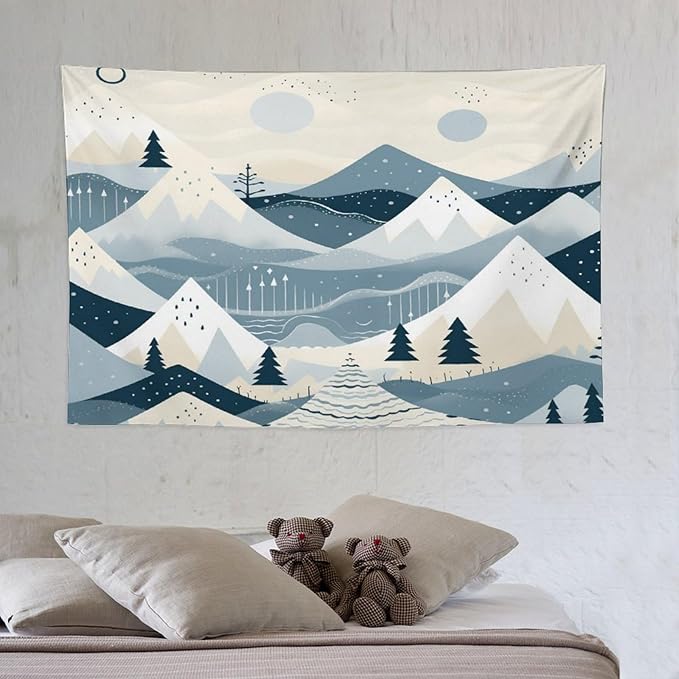 Tapestry As Wall Art Snow Mountain Scandinavian Winter Tapestry Xmas Rustic Winter Holiday Wall Art Tapestry for Bedroom Aesthetic Wall Hanging decor for Bedroom 40"x60" Christmas Family Party