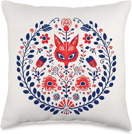 Traditional Scandinavian Folk Pattern Throw Pillow
