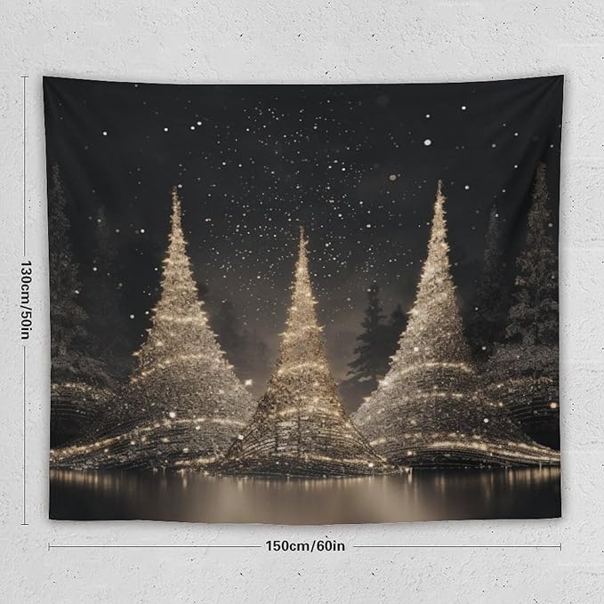 MaSiledy Tapestry Silver Lighted Christmas Trees Tapestries for Bedroom Christmas Holiday Tapastry's Wall Hanging Wall Hanging Decor Home Decoration for Bedroom Living Room Dorm Landscape 50"x60"
