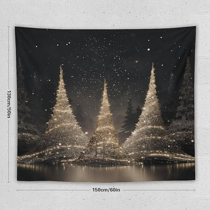 MaSiledy Tapestry Silver Lighted Christmas Trees Tapestries for Bedroom Christmas Holiday Tapastry's Wall Hanging Wall Hanging Decor Home Decoration for Bedroom Living Room Dorm Landscape 50"x60"