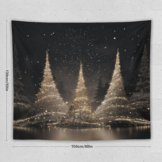 MaSiledy Tapestry Silver Lighted Christmas Trees Tapestries for Bedroom Christmas Holiday Tapastry's Wall Hanging Wall Hanging Decor Home Decoration for Bedroom Living Room Dorm Landscape 50"x60"