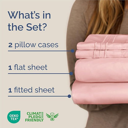 King Size 4 Piece Sheet Set - Comfy Breathable & Cooling Bed Sheets Set - Hotel Luxury Bedding for Women, Men, Kids, Teens, Boys & Girls - Deep Pockets, Ultra-Soft, Wrinkle Free - Oeko-Tex - Baby Pink