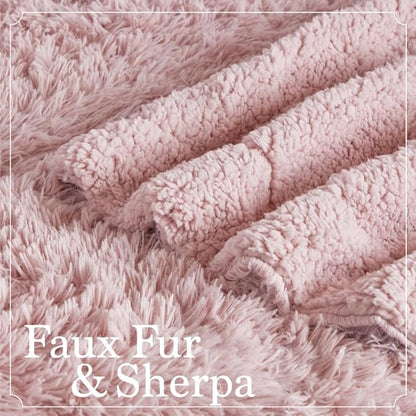 The Connecticut Home Co Bedding Blanket, Twin 80x60, Soft Fluffy Room Decor, Cozy Warm Throws for Bed, Gifts for Women, Bedroom Cute Aesthetic Blankets Shag and Sherpa Dusty Rose