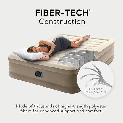 Intex Dura-Beam Deluxe Ultra Plush Air Mattress - Fiber-Tech – Built-in Electric Pump – 18in Bed Height – 600lb Weight Capacity – Queen Size