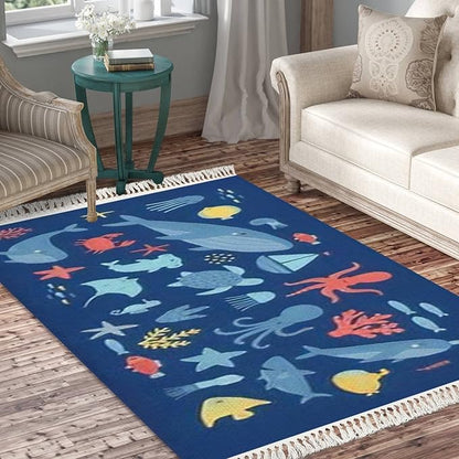 Boho Rug Cute Undersea World Deep Ocean sea Fish Octopus Scandinavian Chic Area Rug Washable Hallway Runner Rug Mat Pad Minimalist Nursery Decor for Living Room Bedroom Playroom Classroom