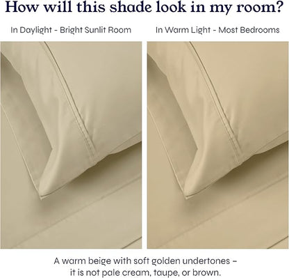 California Design Den California King Sheet Sets - Soft 400 Thread Count Sateen, 100% Cotton Bed Sheets with Deep Pockets, Breathable, Cooling and Durable Bedding Set - Beige (Golden Tone)